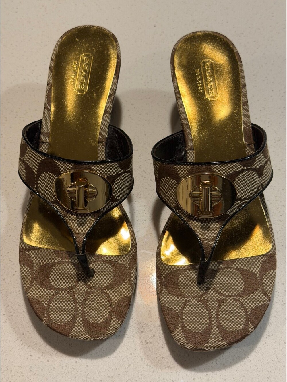 Coach Women's Brown Signature Canvas Thong Sandals Size 9B
